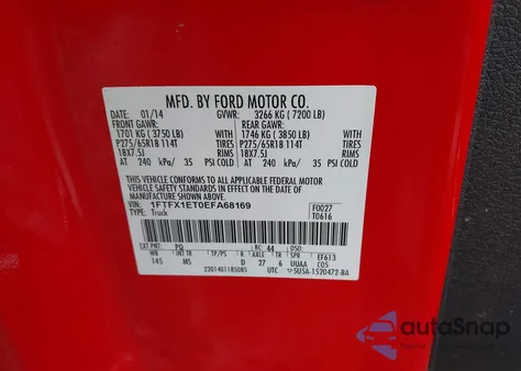 2014 Ford F-150 Xlt из США, поврежденный, VIN 1FTFX1ET0EFA68169